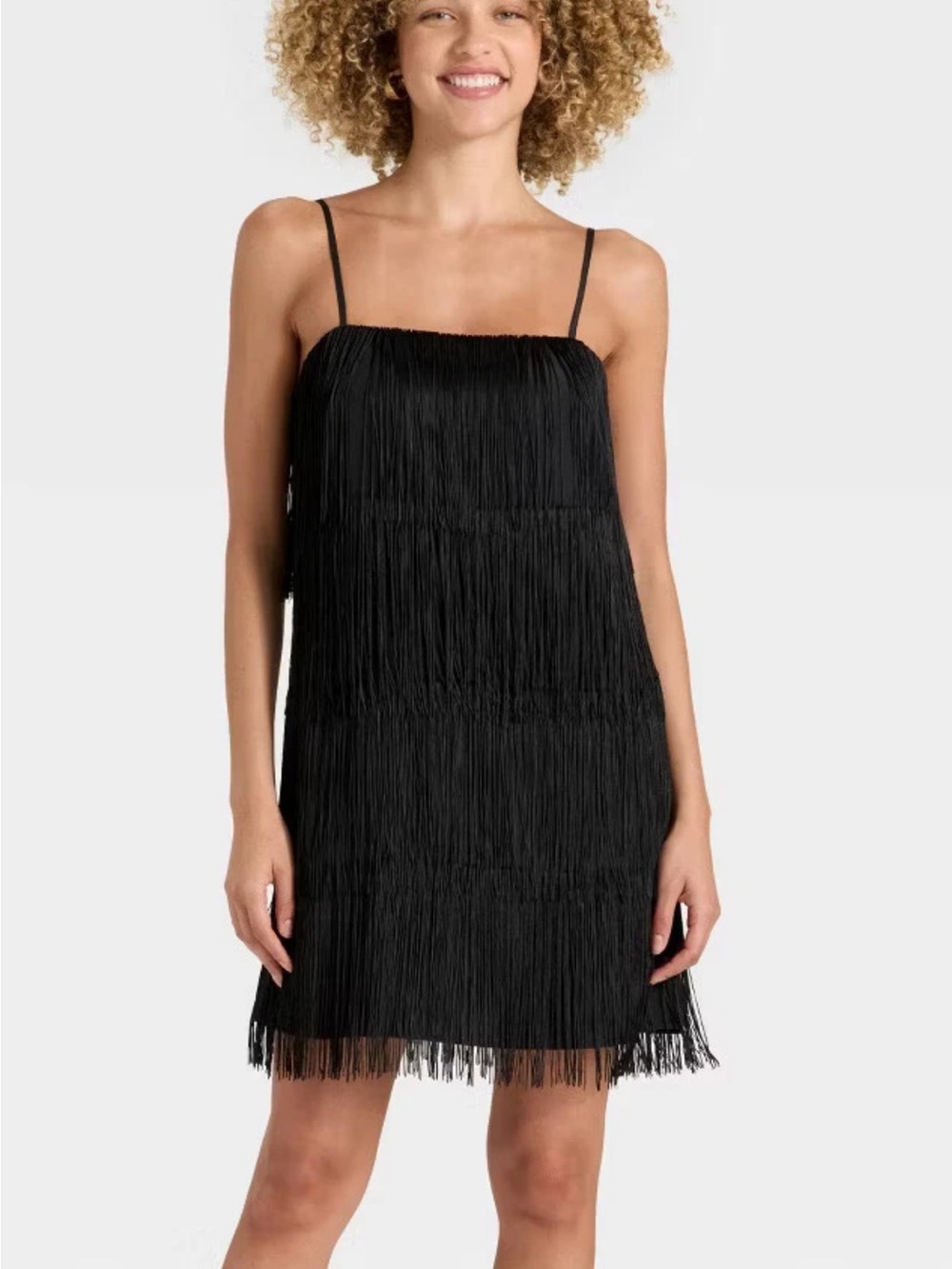 A New Day Women’s Black Fringe Mini Dress w/Spaghetti Straps Sz Medium NWT